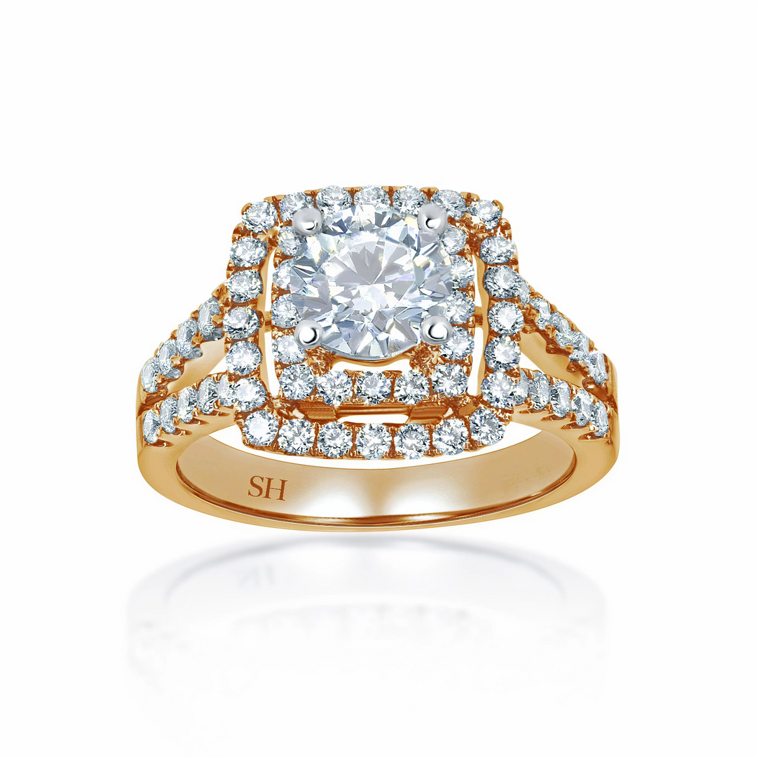 Double Halo with Twin Pavé-Set Diamond Band - W0054