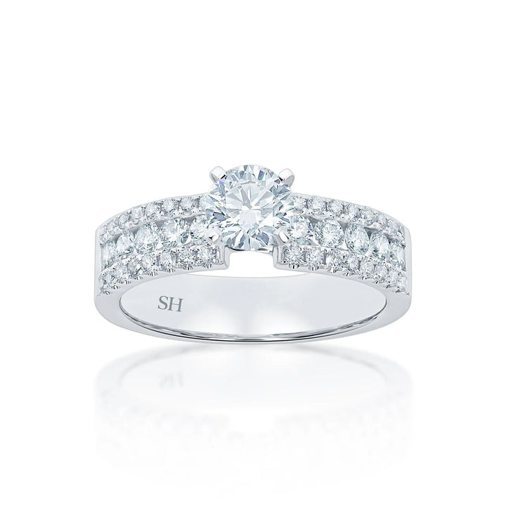 Bold 4-Claw engagement ring with wider diamond band - W0262