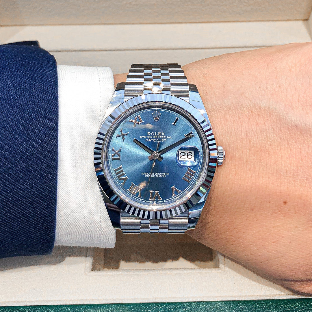 Rolex Datejust41 41mm Steel/WG Azzurro Blue Dial Numeral Markers 2024 Ref m126334-0026 (#599)