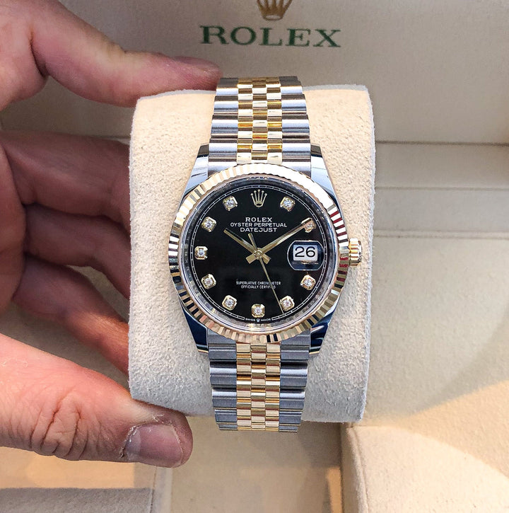 Rolex Datejust36 36mm Steel/YG Black Dial Diamond Markers 2024 Ref m126233-0021 (#832)