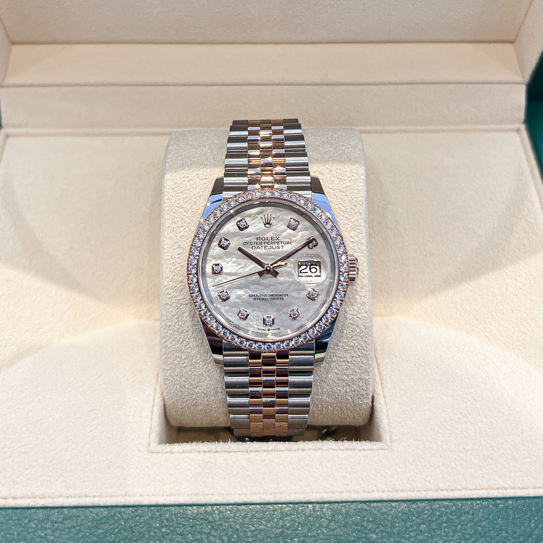 Rolex Datejust36 36mm Steel/RG MOP Dial Diamond Markers 2024 Ref m126281rbr-0009 (#831)