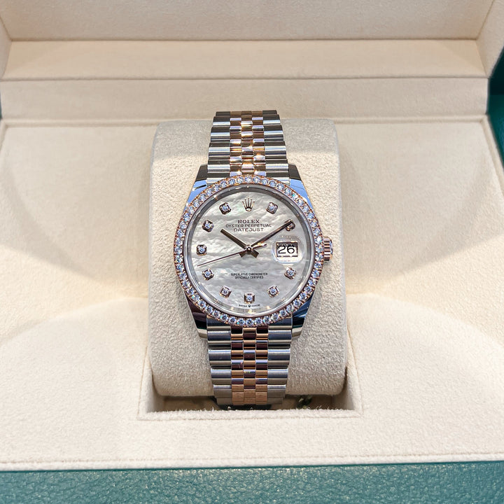 Rolex Datejust36 36mm Steel/RG MOP Dial Diamond Markers 2024 Ref m126281rbr-0009 (#831)