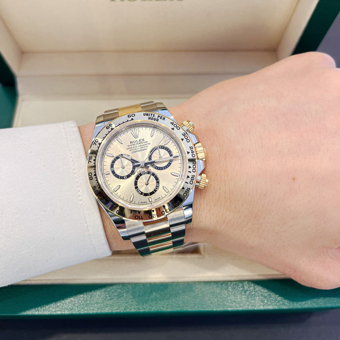 Rolex Cosmograph Daytona 40mm Steel/YG Champagne Dial Stick Markers 2025 Ref m126503-0004 (#871)