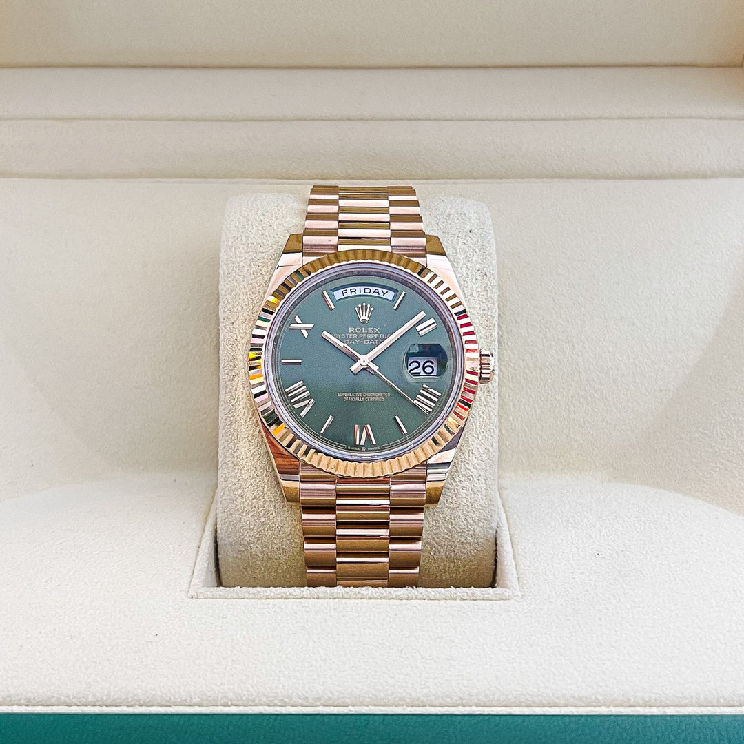 Rolex Day-Date40 40mm RG Olive Green Dial Numeral Markers 2024 Ref m228235-0025 (#609)
