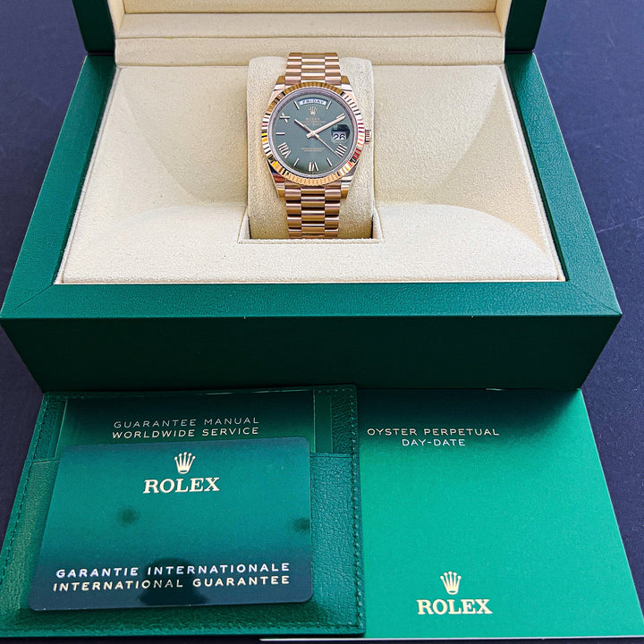 Rolex Day-Date40 40mm RG Olive Green Dial Numeral Markers 2024 Ref m228235-0025 (#609)