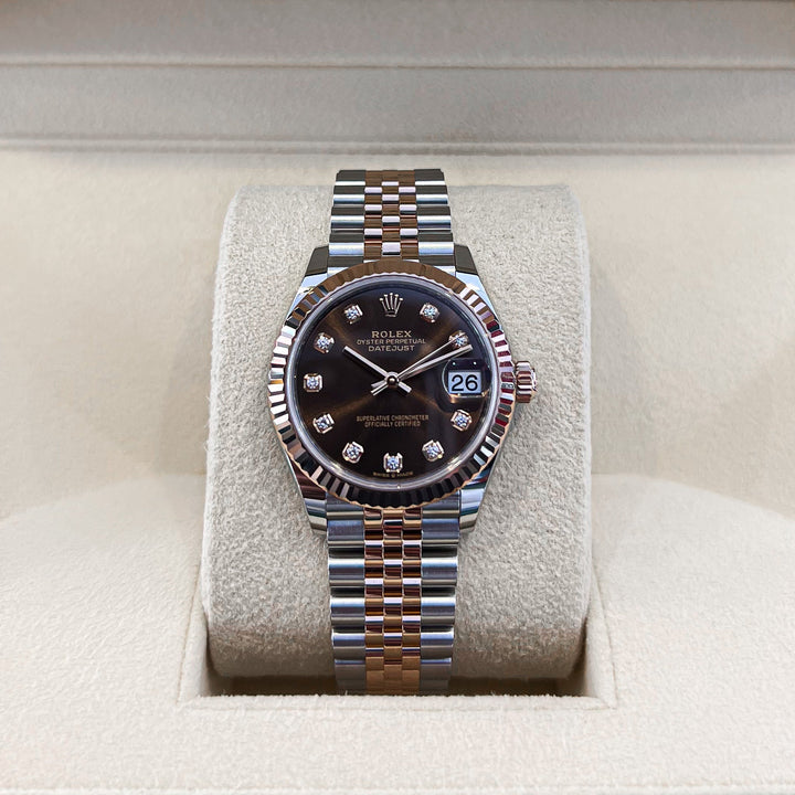 Rolex Datejust31 31mm Steel/RG Chocolate Dial Diamond Markers 2024 Ref m278271-0028 (#740)