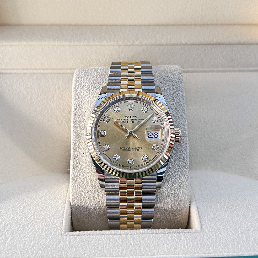 Rolex Datejust36 36mm Steel/YG Champagne Dial Diamond Markers 2024 Ref m126233-0017 (#619)