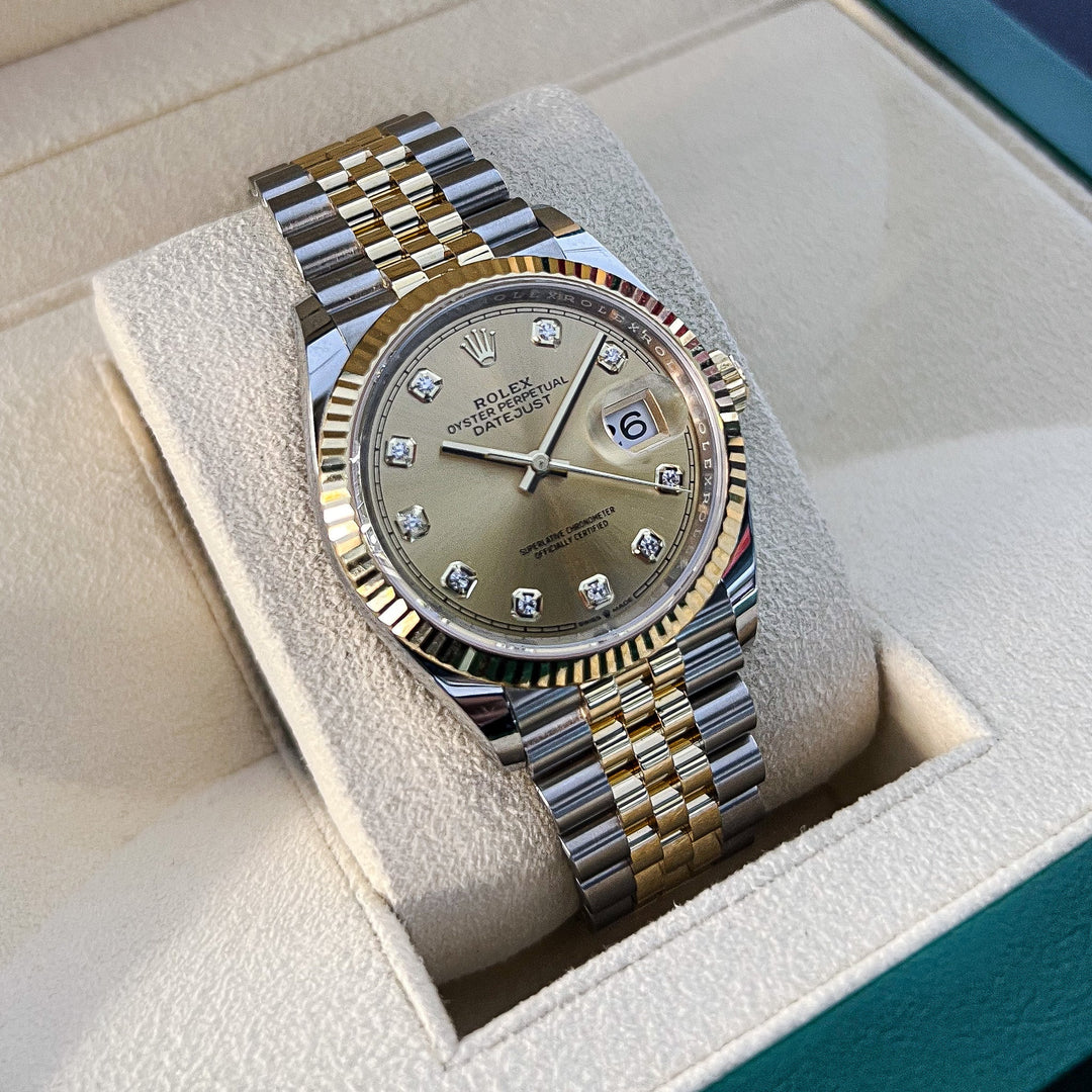 Rolex Datejust36 36mm Steel/YG Champagne Dial Diamond Markers 2024 Ref m126233-0017 (#619)