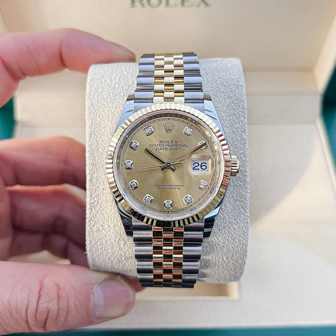 Rolex Datejust36 36mm Steel/YG Champagne Dial Diamond Markers 2024 Ref m126233-0017 (#716)