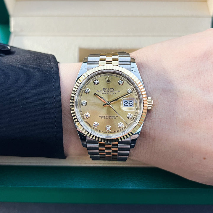 Rolex Datejust36 36mm Steel/YG Champagne Dial Diamond Markers 2024 Ref m126233-0017 (#619)