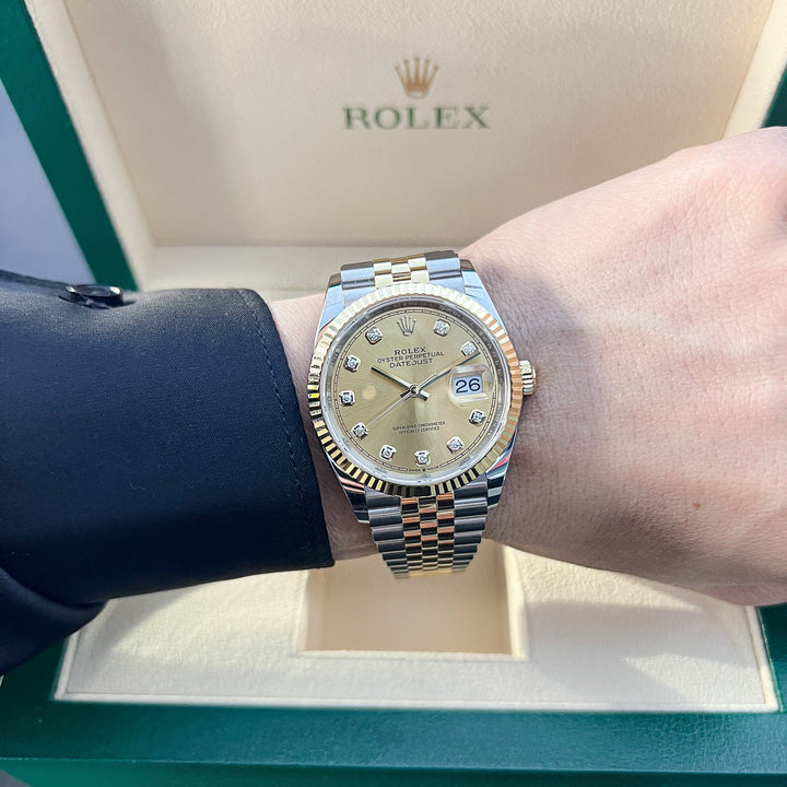 Rolex Datejust36 36mm Steel/YG Champagne Dial Diamond Markers 2024 Ref m126233-0017 (#716)
