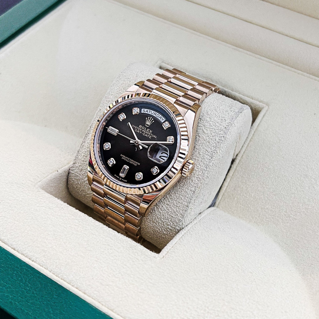 Rolex Day-Date36 36mm RG Brown Dial Diamond Markers 2023 Ref m128235-0037 (#527)