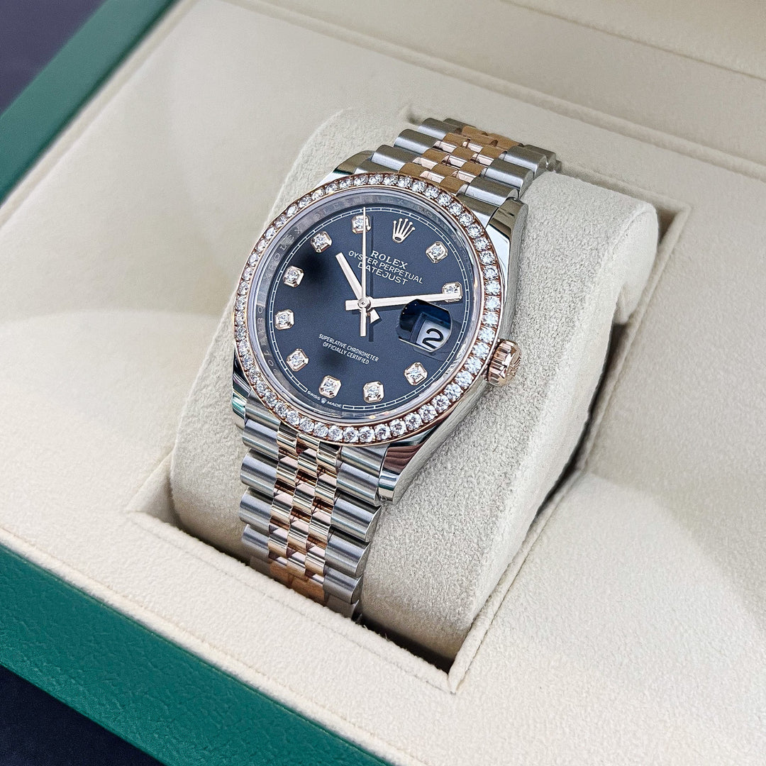 Rolex Datejust36 36mm Steel/RG Black Dial Diamond Markers 2023 Ref m126281rbr-0007 (#501)