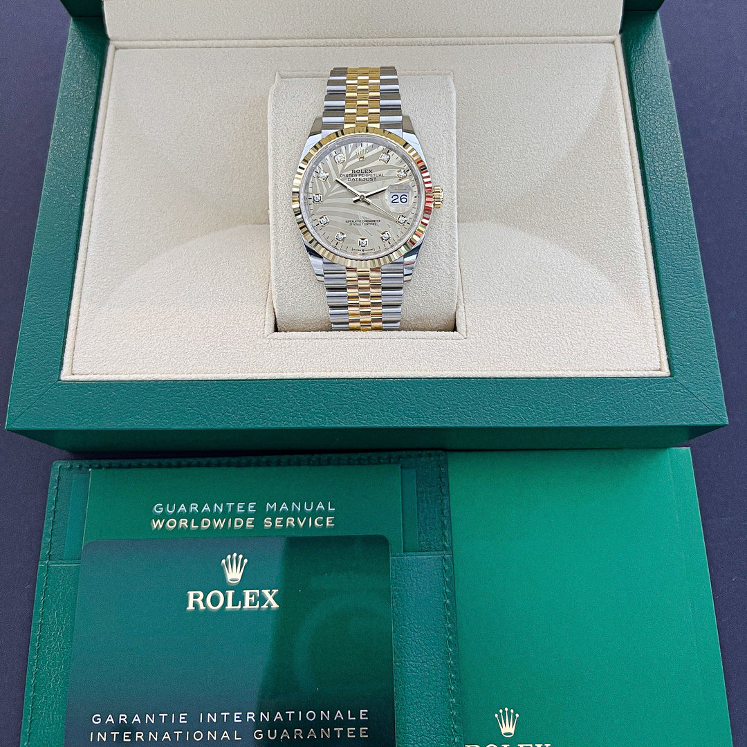 Rolex Datejust36 36mm Steel/YG Champagne Motif Dial Diamond Markers 2023 Ref m126233-0043 (#345)