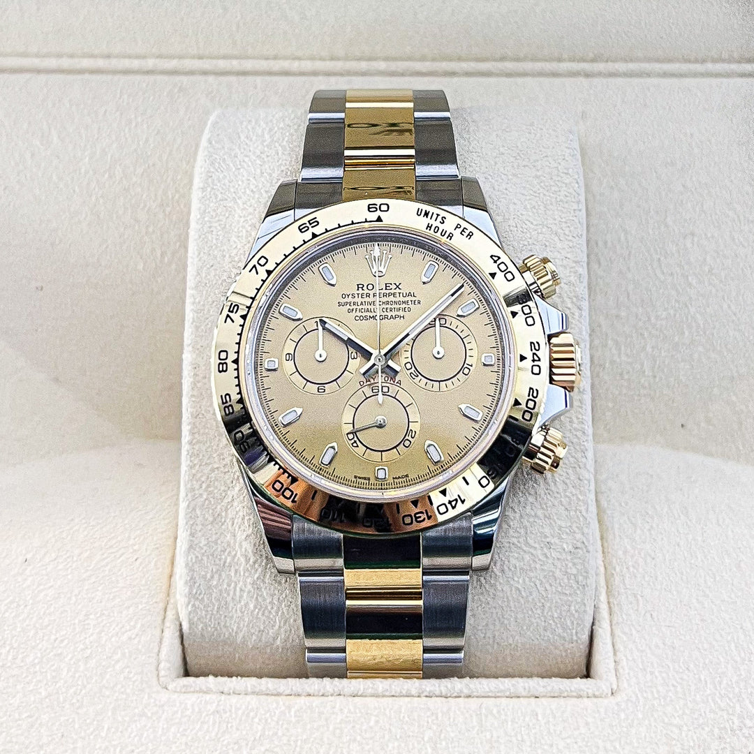 Rolex Daytona 40mm Steel/YG Champagne Dial Stick Markers 2023 Ref m116503-0003 (#656)