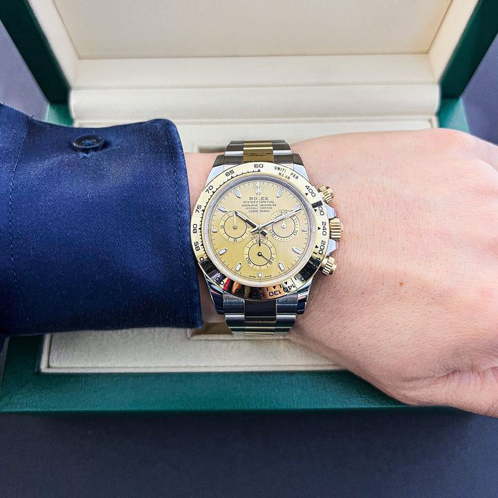 Rolex Daytona 40mm Steel/YG Champagne Dial Stick Markers 2023 Ref m116503-0003 (#656)