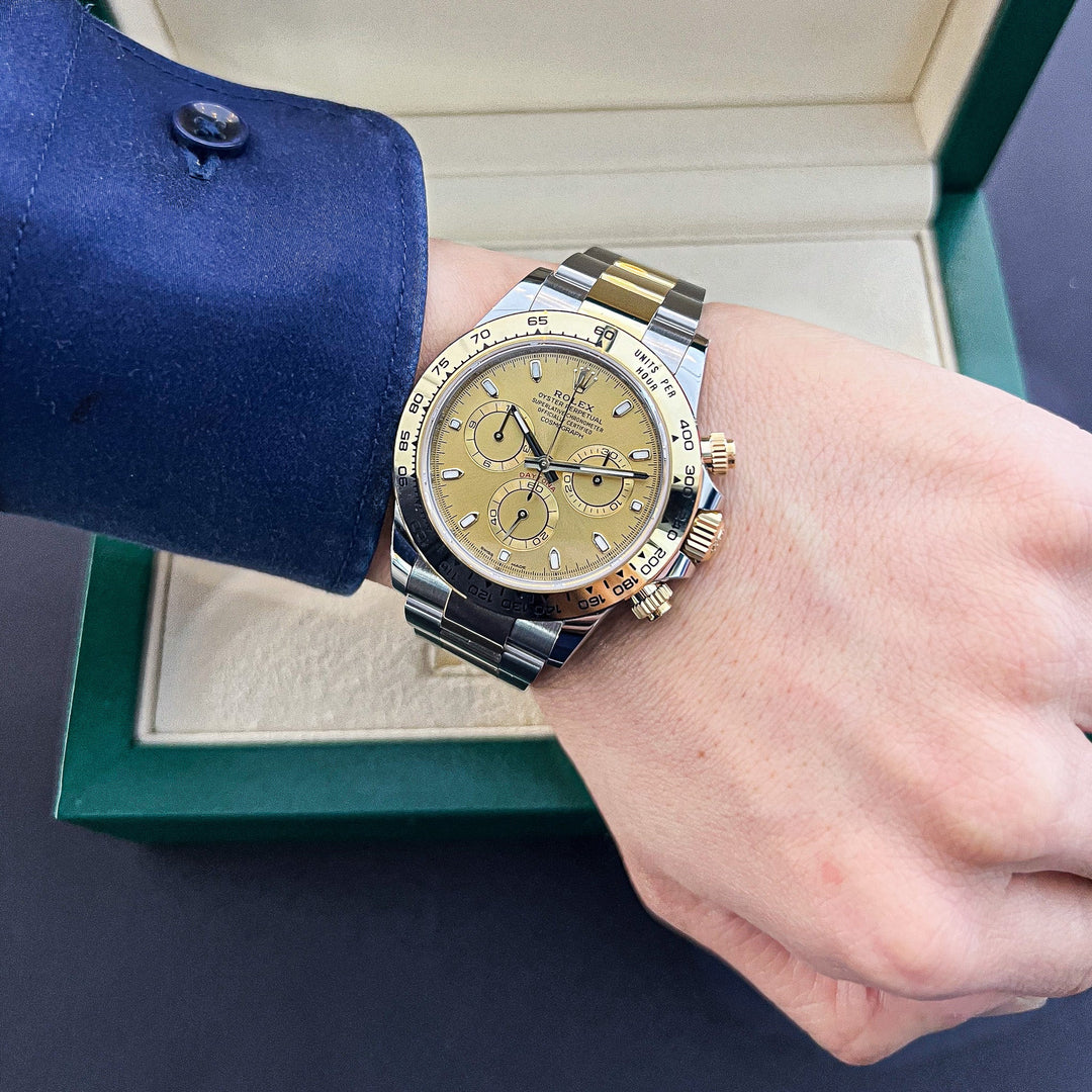 Rolex Daytona 40mm Steel/YG Champagne Dial Stick Markers 2023 Ref m116503-0003 (#656)