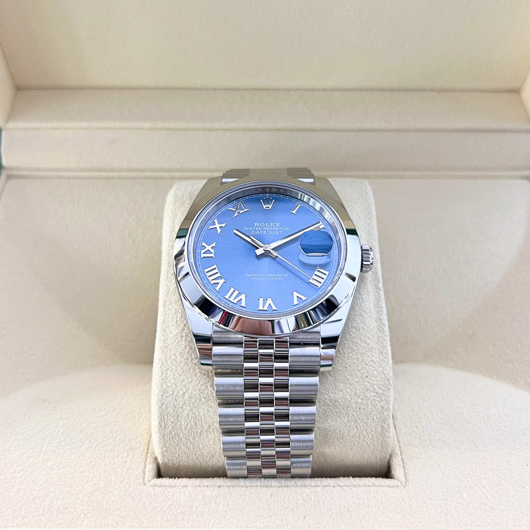 Rolex Datejust41 41mm Steel Azzurro Blue Dial Numeral Markers 2024 Ref m126300-0018 (#817)