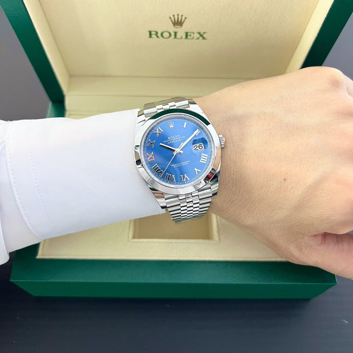 Rolex Datejust41 41mm Steel Azzurro Blue Dial Numeral Markers 2024 Ref m126300-0018 (#865)