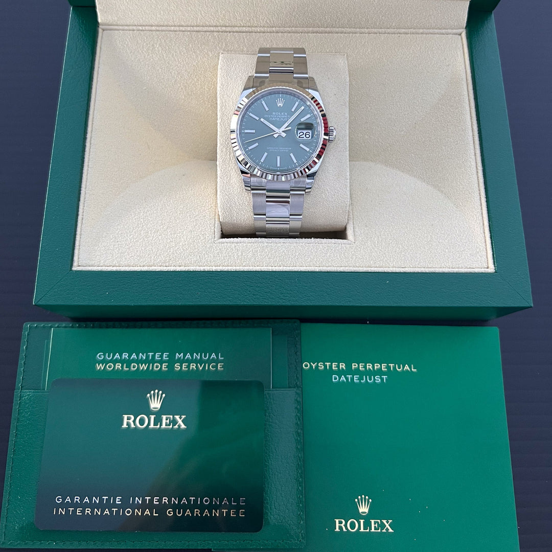Rolex Datejust36 36mm Steel/WG Green Dial Stick Markers 2025 Ref m126234-0052 (#856)
