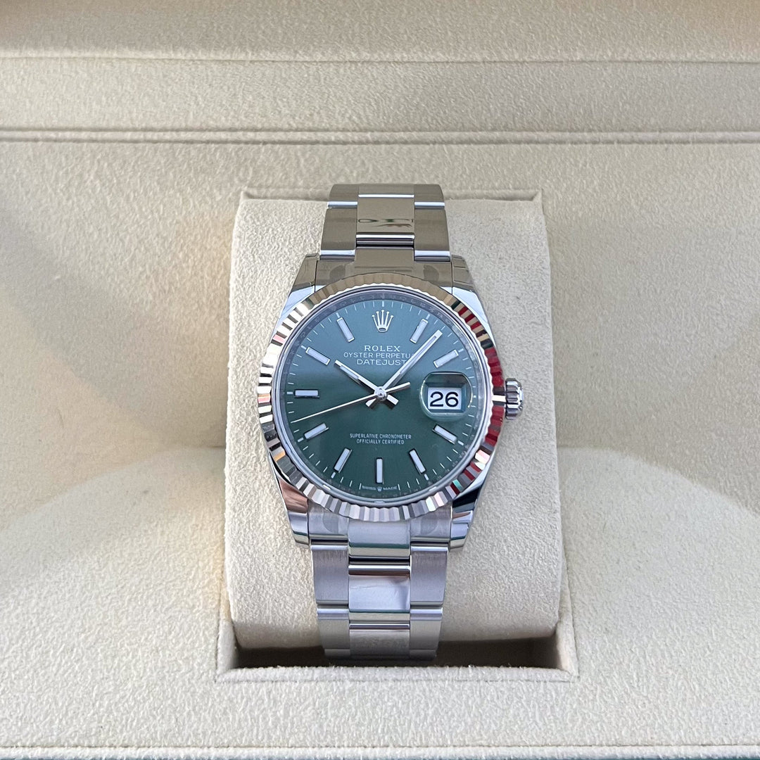 Rolex Datejust36 36mm Steel/WG Green Dial Stick Markers 2025 Ref m126234-0052 (#856)