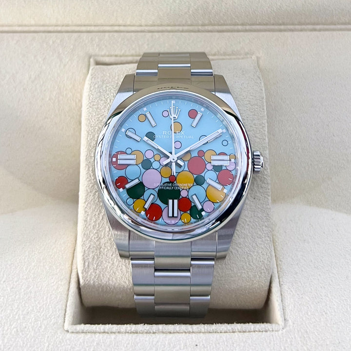 Rolex Oyster Perpetual41 41mm 'Celebration' Steel Celebration Motif Dial Stick Markers 2024 Ref m124300-0008 (#925)