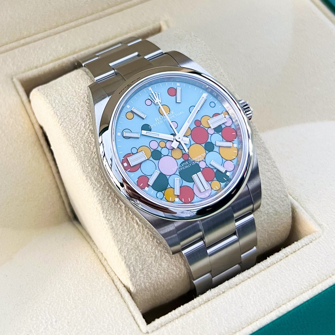 Rolex Oyster Perpetual41 41mm 'Celebration' Steel Celebration Motif Dial Stick Markers 2024 Ref m124300-0008 (#925)