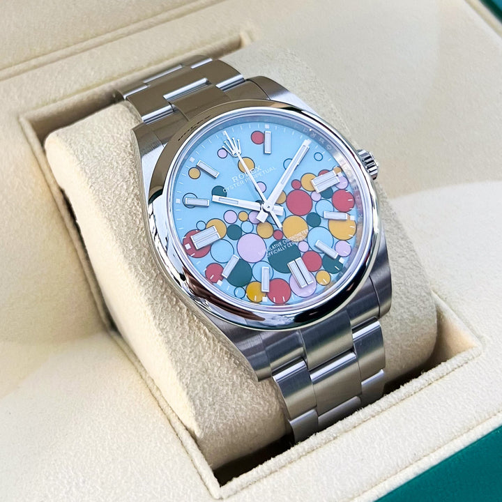 Rolex Oyster Perpetual41 41mm 'Celebration' Steel Celebration Motif Dial Stick Markers 2024 Ref m124300-0008 (#925)