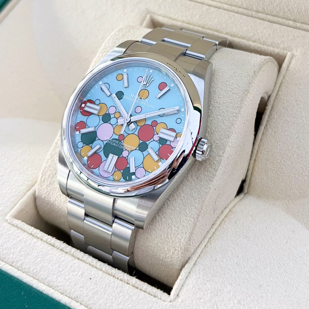 Rolex Oyster Perpetual41 41mm 'Celebration' Steel Celebration Motif Dial Stick Markers 2024 Ref m124300-0008 (#925)