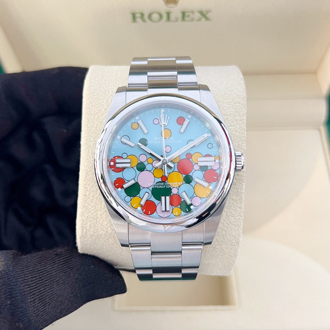 Rolex Oyster Perpetual41 41mm 'Celebration' Steel Celebration Motif Dial Stick Markers 2024 Ref m124300-0008 (#925)