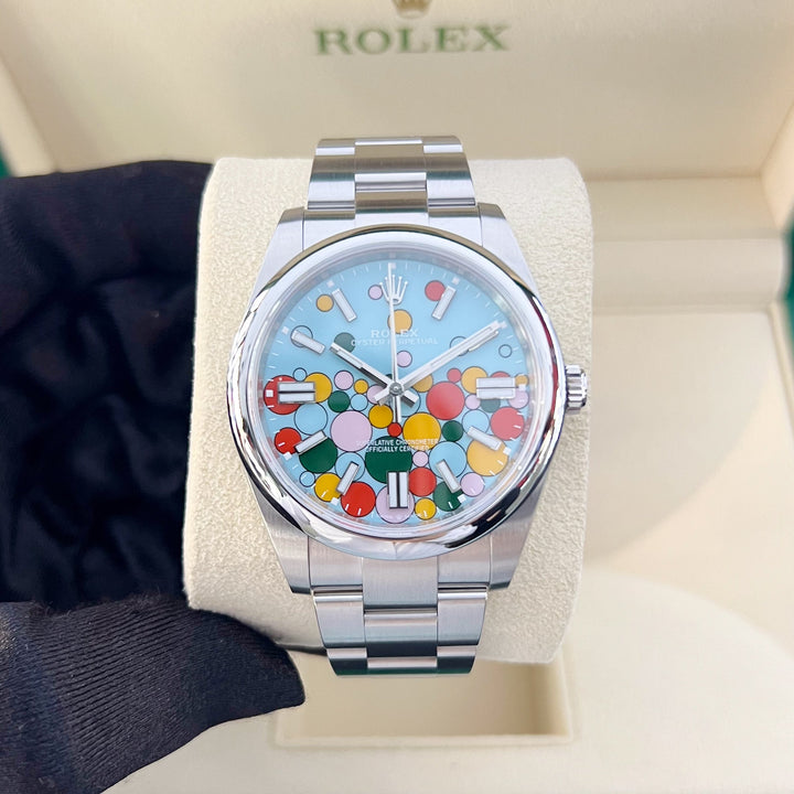 Rolex Oyster Perpetual41 41mm 'Celebration' Steel Celebration Motif Dial Stick Markers 2024 Ref m124300-0008 (#925)