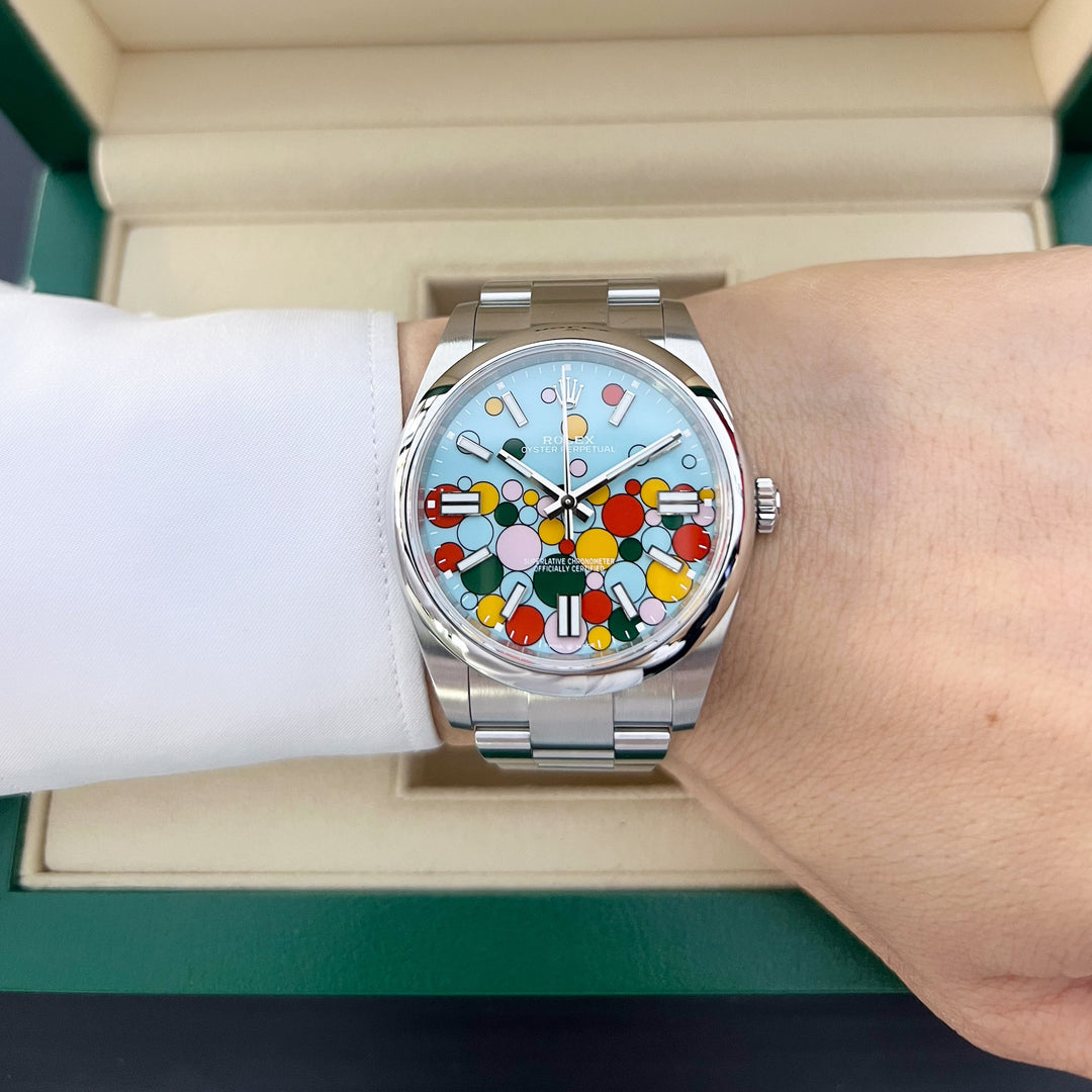 Rolex Oyster Perpetual41 41mm 'Celebration' Steel Celebration Motif Dial Stick Markers 2024 Ref m124300-0008 (#925)