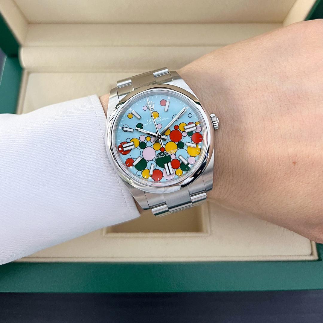 Rolex Oyster Perpetual41 41mm 'Celebration' Steel Celebration Motif Dial Stick Markers 2024 Ref m124300-0008 (#925)