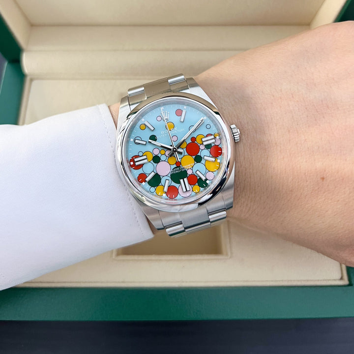 Rolex Oyster Perpetual41 41mm 'Celebration' Steel Celebration Motif Dial Stick Markers 2024 Ref m124300-0008 (#925)