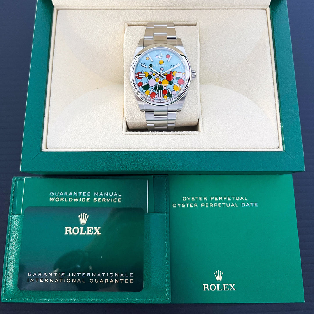 Rolex Oyster Perpetual41 41mm 'Celebration' Steel Celebration Motif Dial Stick Markers 2024 Ref m124300-0008 (#925)