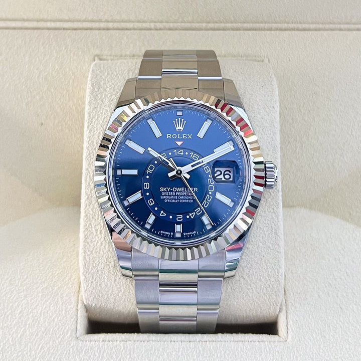 Rolex Sky-Dweller 42mm Steel/WG Blue Dial Stick Markers 2025 Ref m336934-0005 (#923)