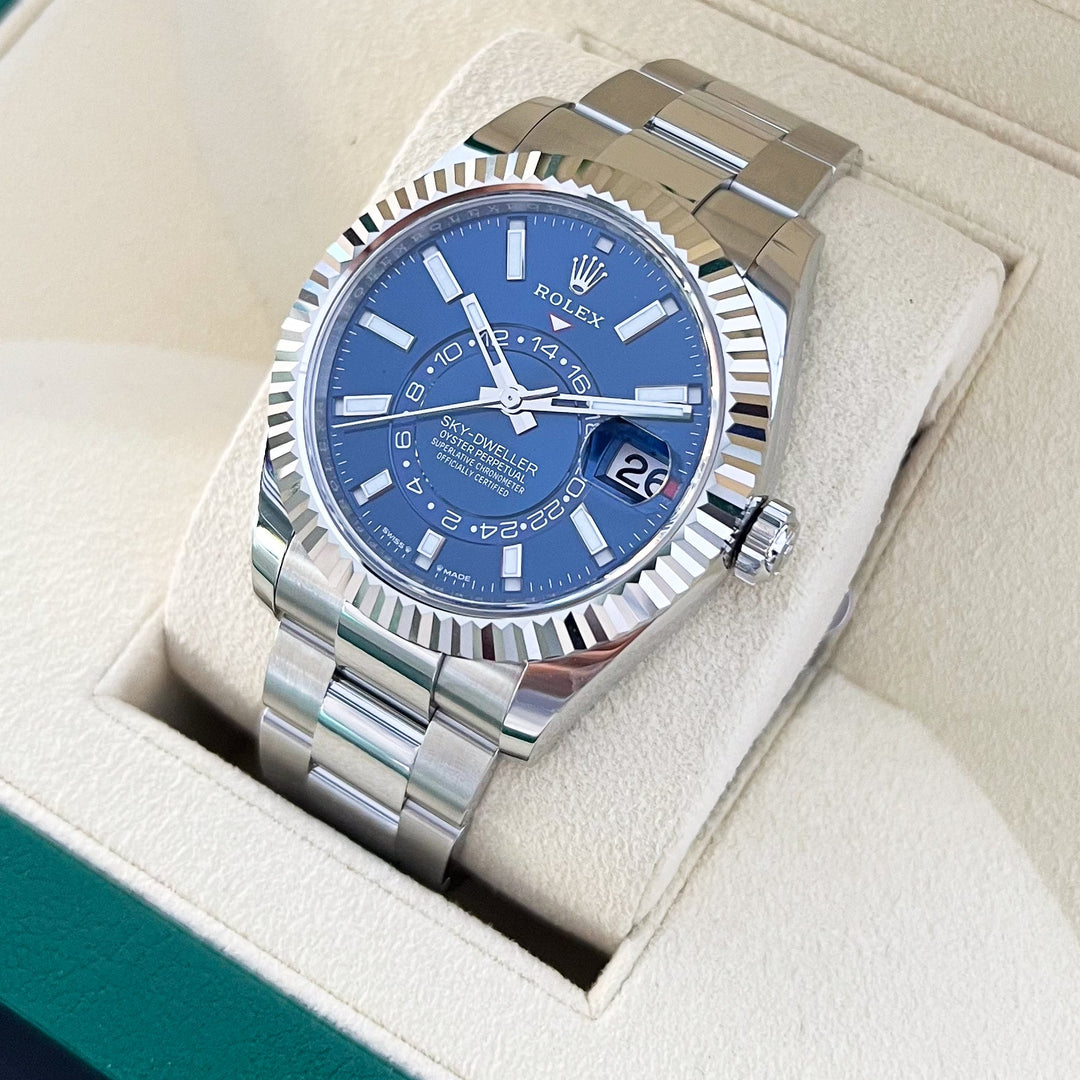 Rolex Sky-Dweller 42mm Steel/WG Blue Dial Stick Markers 2025 Ref m336934-0005 (#923)