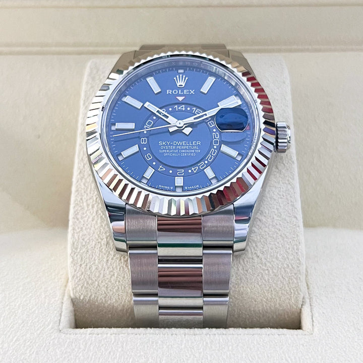 Rolex Sky-Dweller 42mm Steel/WG Blue Dial Stick Markers 2025 Ref m336934-0005 (#923)