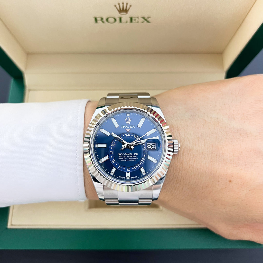 Rolex Sky-Dweller 42mm Steel/WG Blue Dial Stick Markers 2025 Ref m336934-0005 (#923)