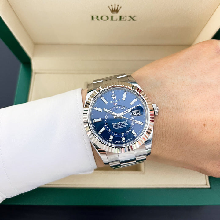 Rolex Sky-Dweller 42mm Steel/WG Blue Dial Stick Markers 2025 Ref m336934-0005 (#923)