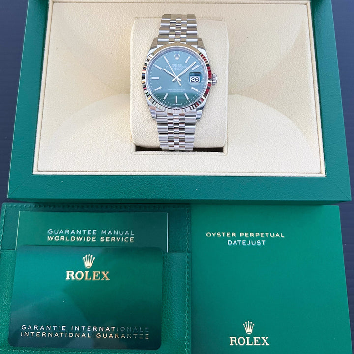 Rolex Datejust36 36mm Steel/WG Mint Green Dial Stick Markers 2025 Ref m126234-0051 (#921)