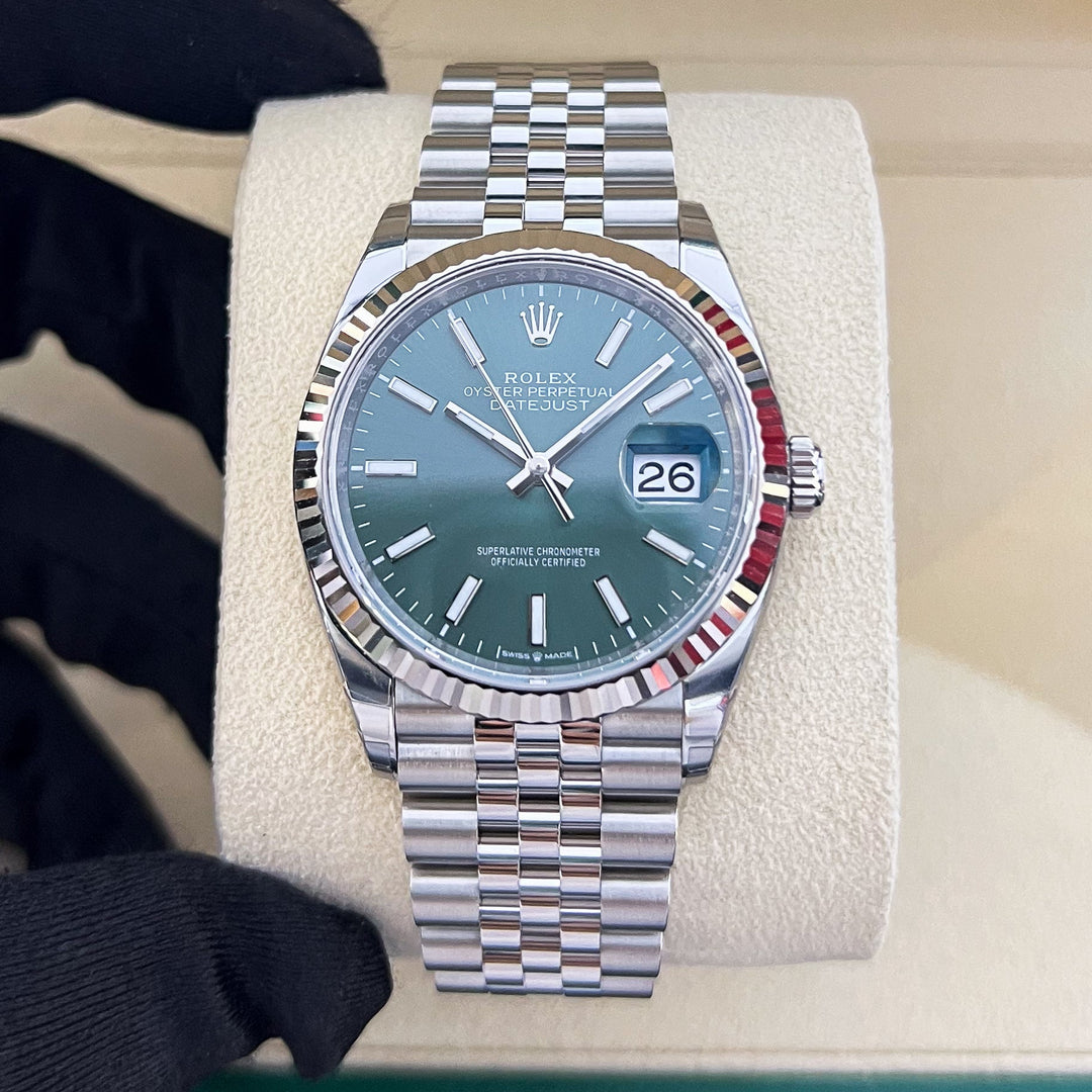 Rolex Datejust36 36mm Steel/WG Mint Green Dial Stick Markers 2025 Ref m126234-0051 (#921)