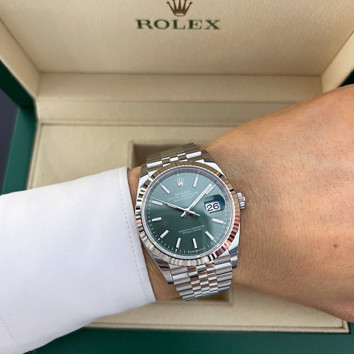 Rolex Datejust36 36mm Steel/WG Mint Green Dial Stick Markers 2025 Ref m126234-0051 (#921)