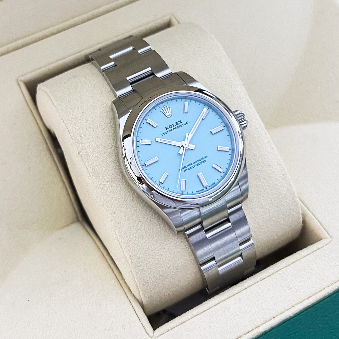 Rolex Oyster Perpetual31 31mm 'Tiffany Blue' Steel Turquoise Blue Dial Stick Markers 2025 Ref m277200-0007 (#906)