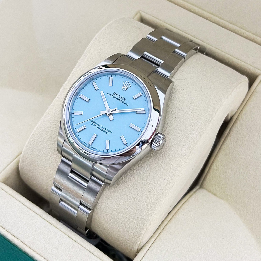 Rolex Oyster Perpetual31 31mm 'Tiffany Blue' Steel Turquoise Blue Dial Stick Markers 2025 Ref m277200-0007 (#906)