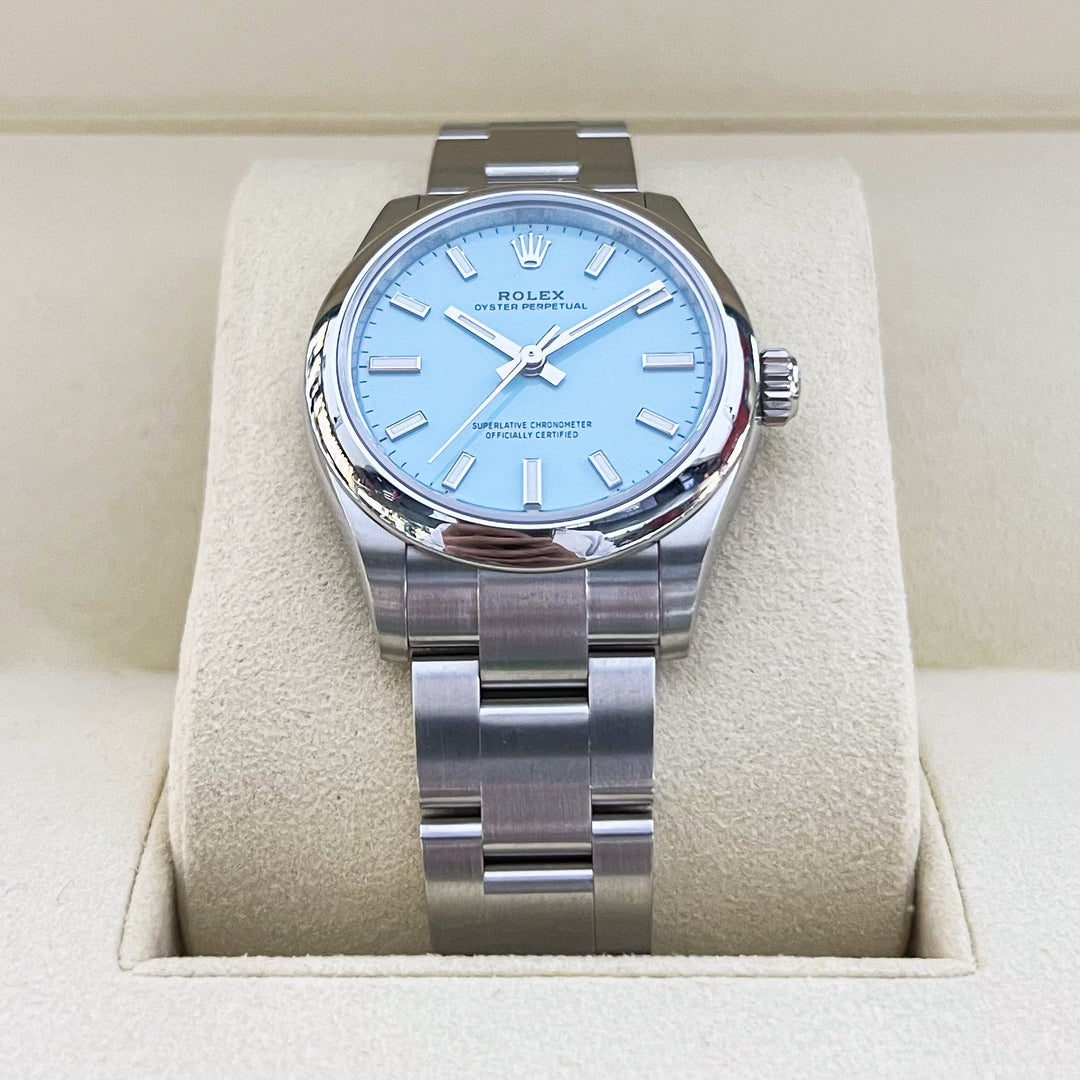 Rolex Oyster Perpetual31 31mm 'Tiffany Blue' Steel Turquoise Blue Dial Stick Markers 2025 Ref m277200-0007 (#906)