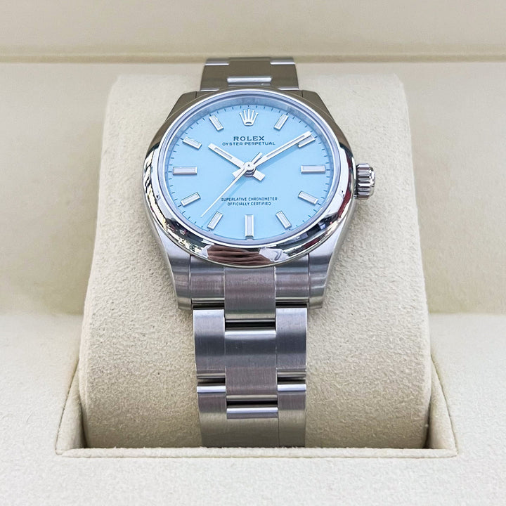 Rolex Oyster Perpetual31 31mm 'Tiffany Blue' Steel Turquoise Blue Dial Stick Markers 2025 Ref m277200-0007 (#906)