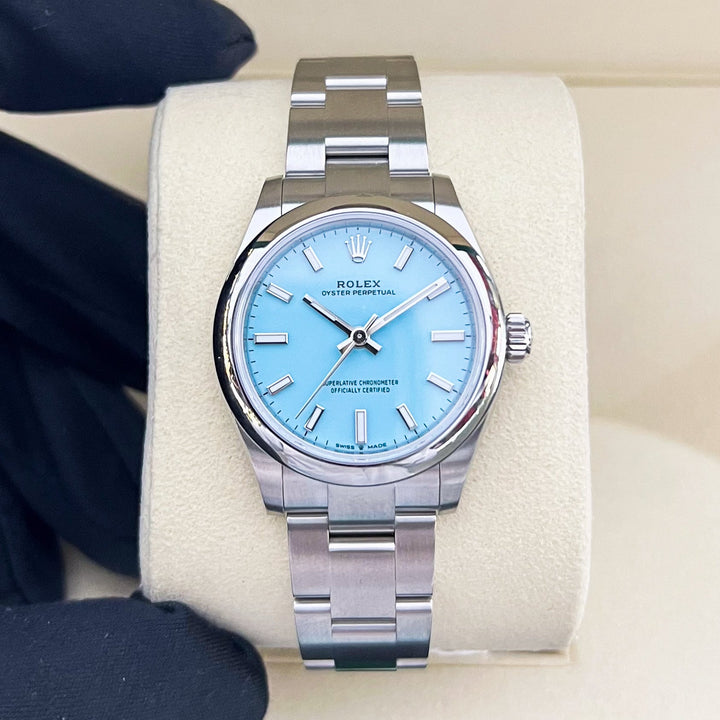 Rolex Oyster Perpetual31 31mm 'Tiffany Blue' Steel Turquoise Blue Dial Stick Markers 2025 Ref m277200-0007 (#906)
