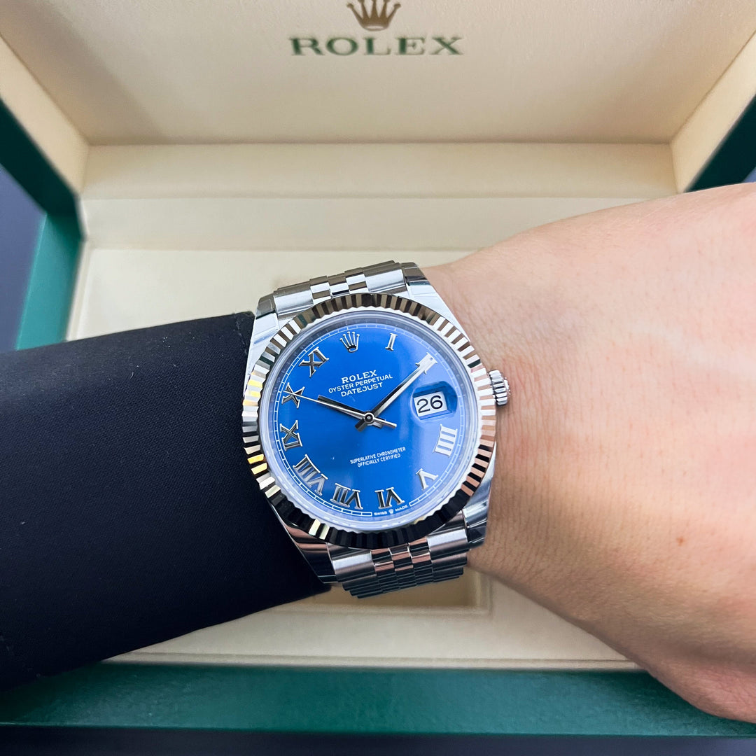 Rolex Datejust41 41mm Steel/WG Azzurro Blue Dial Numeral Markers 2025 Ref m126334-0026 (#915)