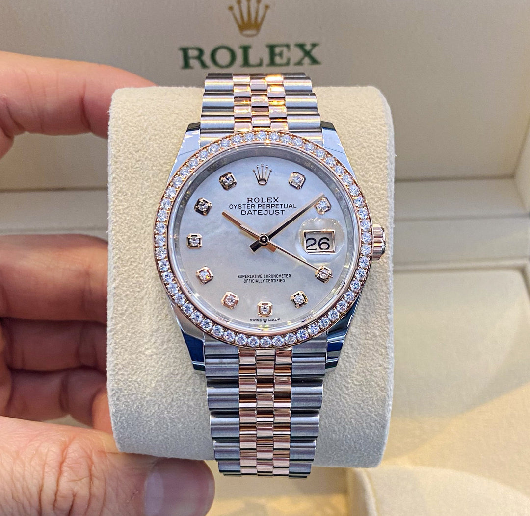 Rolex Datejust36 36mm Steel/RG MOP Dial Diamond Markers 2023 Ref m126281rbr-0009 (#516)